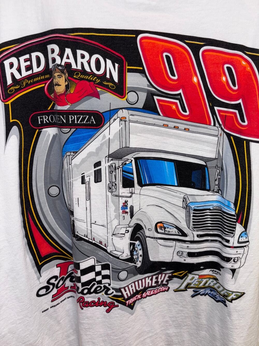 2XL Arizona Sport Shirts Mens White Dirt Track Schrader Racing Tee Red Baron